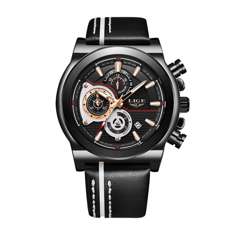 LIGE LG8901 Casual Sport Date Display Men Wrist Watch Luminous Display Leather Band Quartz Watch - Trendha