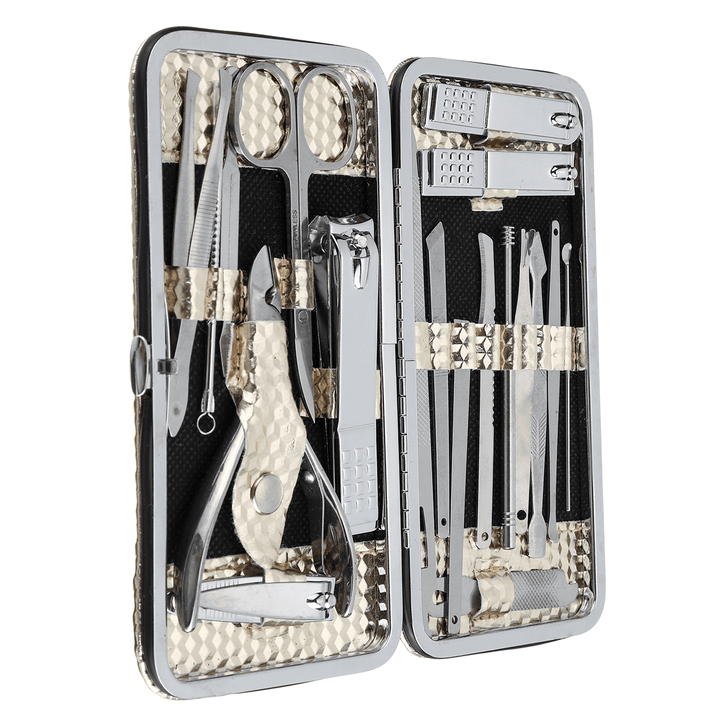 19PCS Stainless Steel Nail Clippers Pedicure Manicure Set Cleaner Cuticle Grooming Kit - Trendha