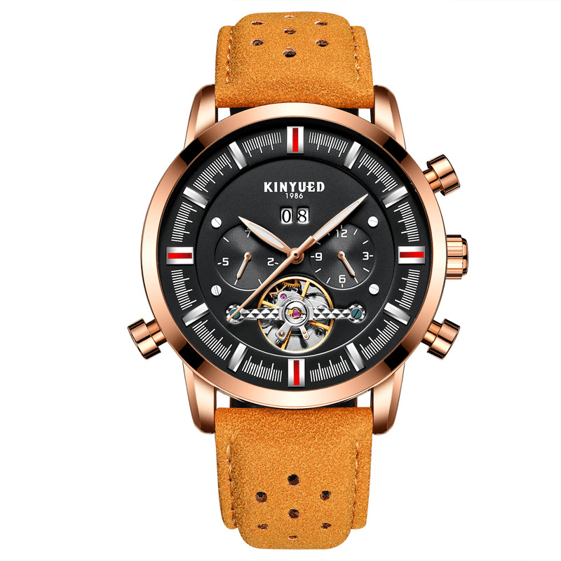 KINYUED JYD-J019 Fashion Style Brathable Leather Strap Automatic Men Business Mechanical Watch - Trendha