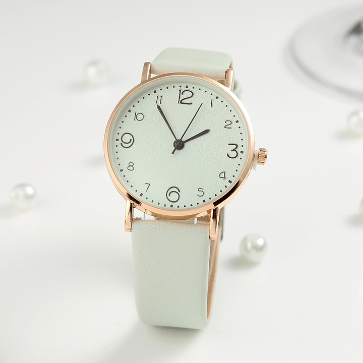 Fashion Simle Dial Big Number Casual Style Leather Strap Ladies Women Watch Quartz Watch - Trendha