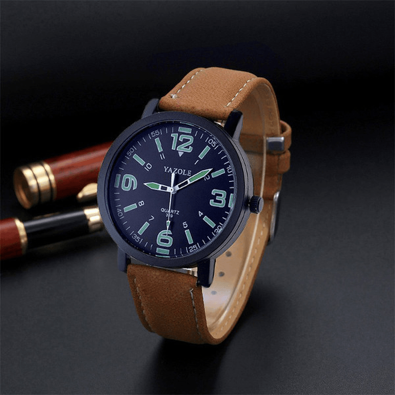 YAZOLE 319 Luminous PU Leather Band Men Analog Sport Wrist Watch - Trendha