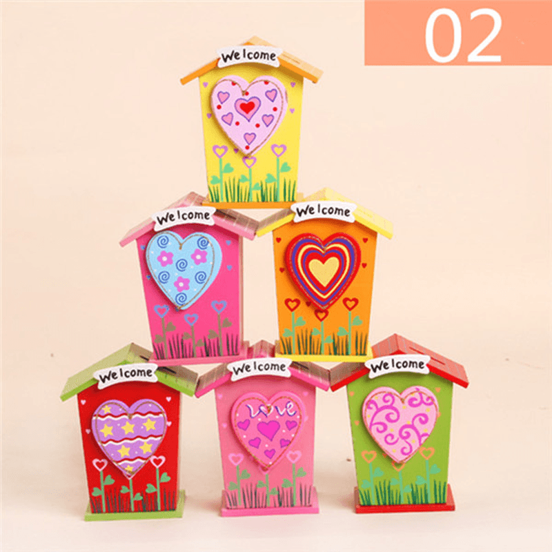 1Pc Wooden Money Saving Little House Flower Love Heart Animal Box Gift Novelties Toys - Trendha