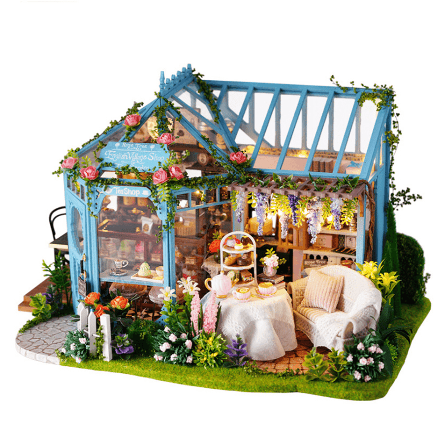 Cute Room Rose Garden Tea House DIY Handmade Assemble Doll House Kit Miniature Furniture Kit with Music & LED Effect Toy for Kids Birthday Xmas Gift House Decoration - Trendha