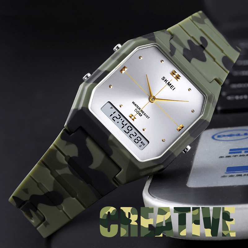 SKMEI 1604 Casual Style PU Band Dual Display Watch 5ATM Waterproof Stopwatch Women Watch - Trendha