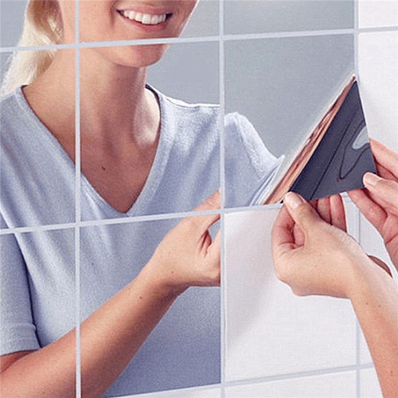 9Pcs 15×15Cm Mirror Sheets Square Non Glass Mirrors Tiles Self Adhesive Mirror Wall Sticker - Trendha