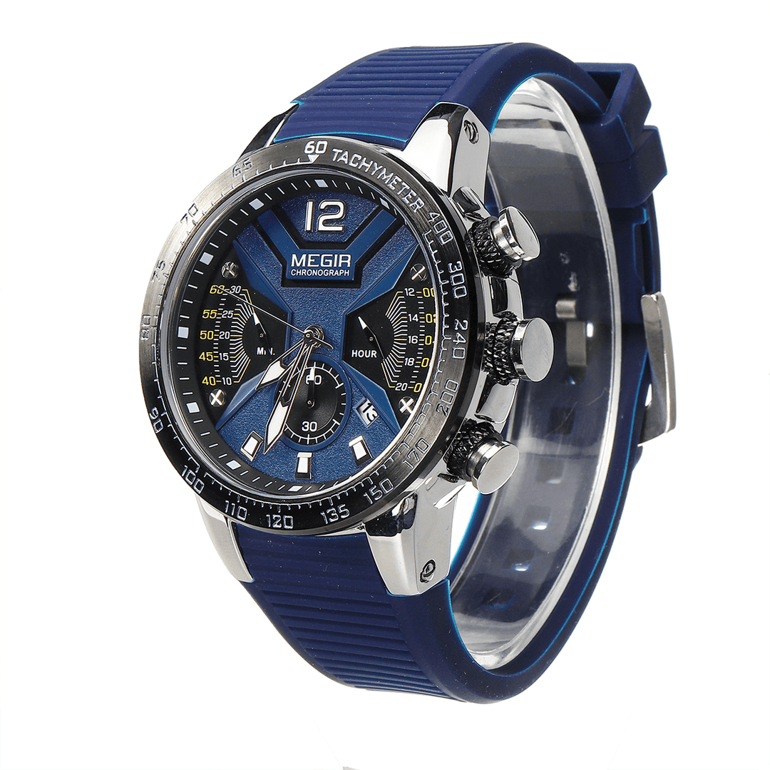 MEGIR 2106 Luminous Dial Calendar Chronograph Silicone Strap Men Waterproof Sports Quartz Watch - Trendha