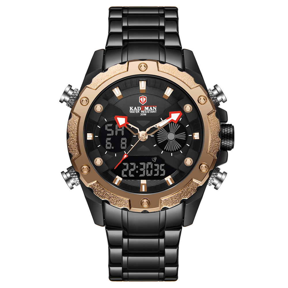 KADEMAN K9049 Men Fashion Stainless Steel Alarm Clock Luminous Display Waterproof Watch Dual Display Digital Watch - Trendha