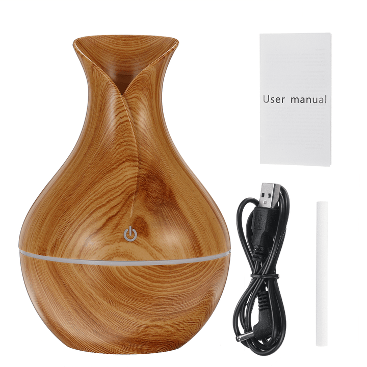 130ML Aroma Air Humidifier Wood Grain with LED Lights Essential Oil Diffuser Aromatherapy Electric Mist Maker for Home - Trendha