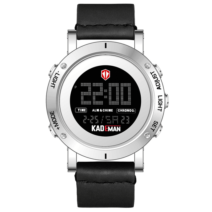 KADEMAN K010 Casual Men Watch Waterproof Luminous Week Date Display LCD Leather Strap Digital Watch - Trendha