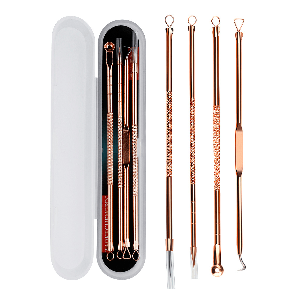 Y.F.M® 4Pcs Acne Blackhead Remover Needles Set Rose Gold Double Head Pimples Multipurpose Cleansing Tool - Trendha