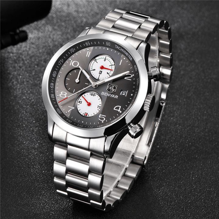 BENYAR 5133 Fashion Men Watch Chronograph Waterproof Luminous Display Full Steel Quartz Watch - Trendha