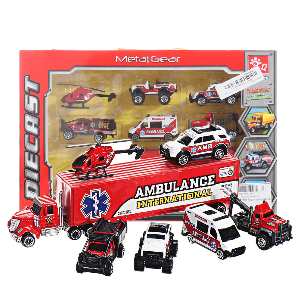 7 PCS Alloy Plastic Diecast Engineering Vehicle Ambulance Polices Car Model Toy Set for Children Gift - Trendha