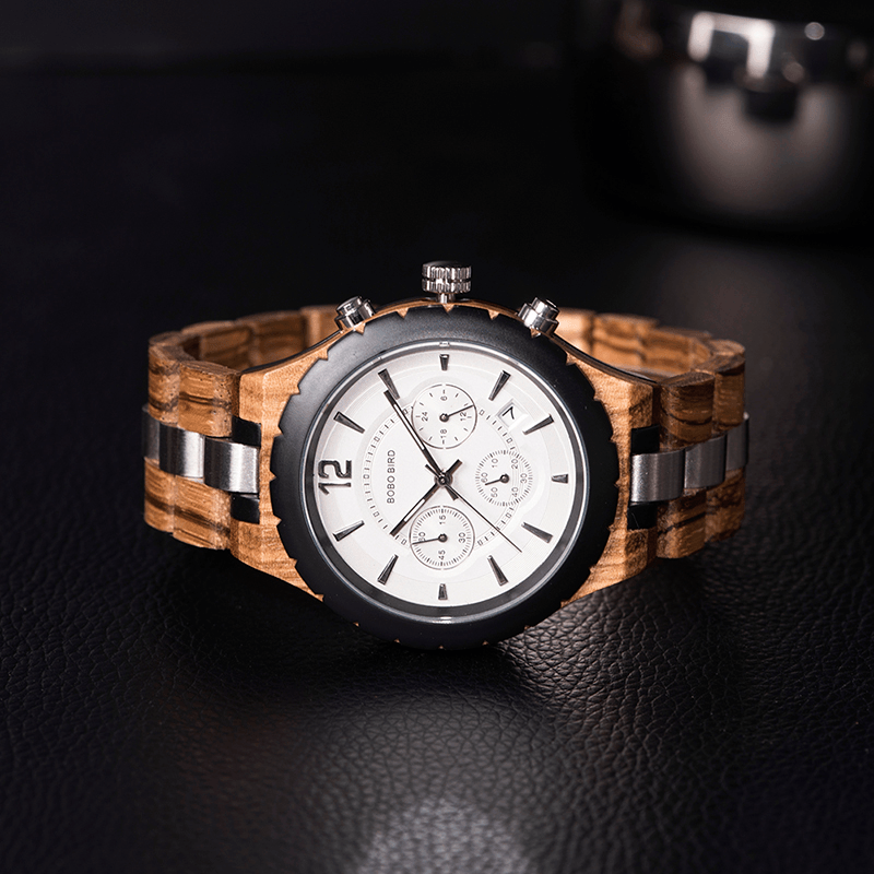 BOBO BIRD R22 Ultra Thin Chronograph Men Wrist Watch Wooden Creative Quartz Watch - Trendha