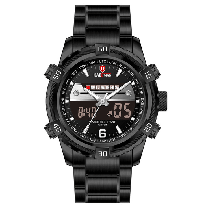 KADEMAN K6173G LED Display Waterproof Men Wrist Watch Full Steel Band Quartz Watch - Trendha