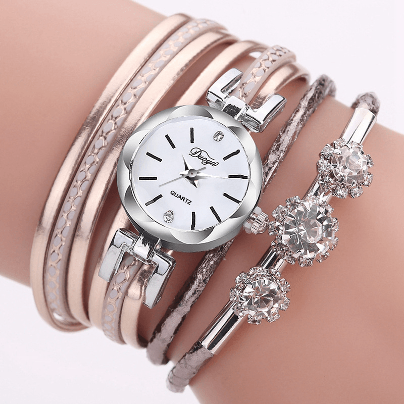 Duoya Luxury Ladies Silver Crystal Clock Women Bracelet Quartz Watch - Trendha
