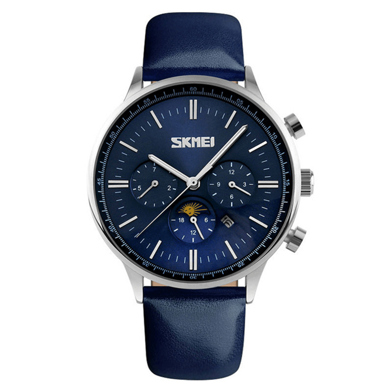 SKMEI 9117 Business Style Waterproof Men Wrist Watch Leather Strap Quartz Watches - Trendha