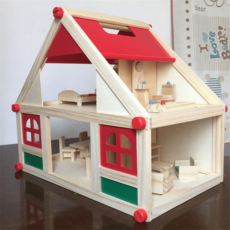 Wooden Delicate Dollhouse with All Furniture Miniature Toys for Kids Children Pretend Play - Trendha