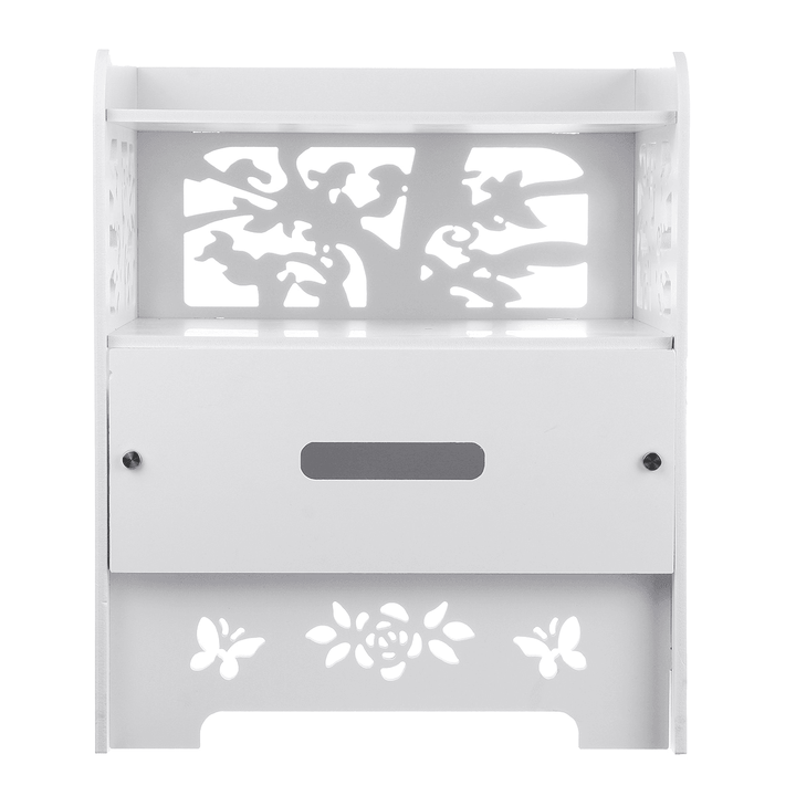 46X29.5X38.5Cm White Carved Hollow Drawer Bedside Table Storage Cabinet - Trendha
