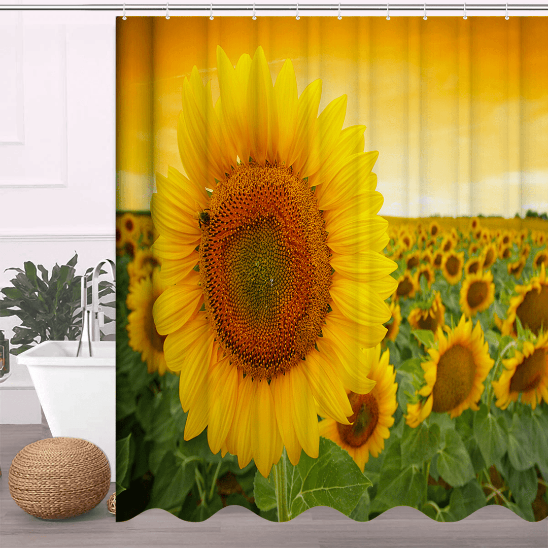 180X180Cm Sunflower Pattern Polyester Printing Waterproof Mildew Shower Curtain - Trendha