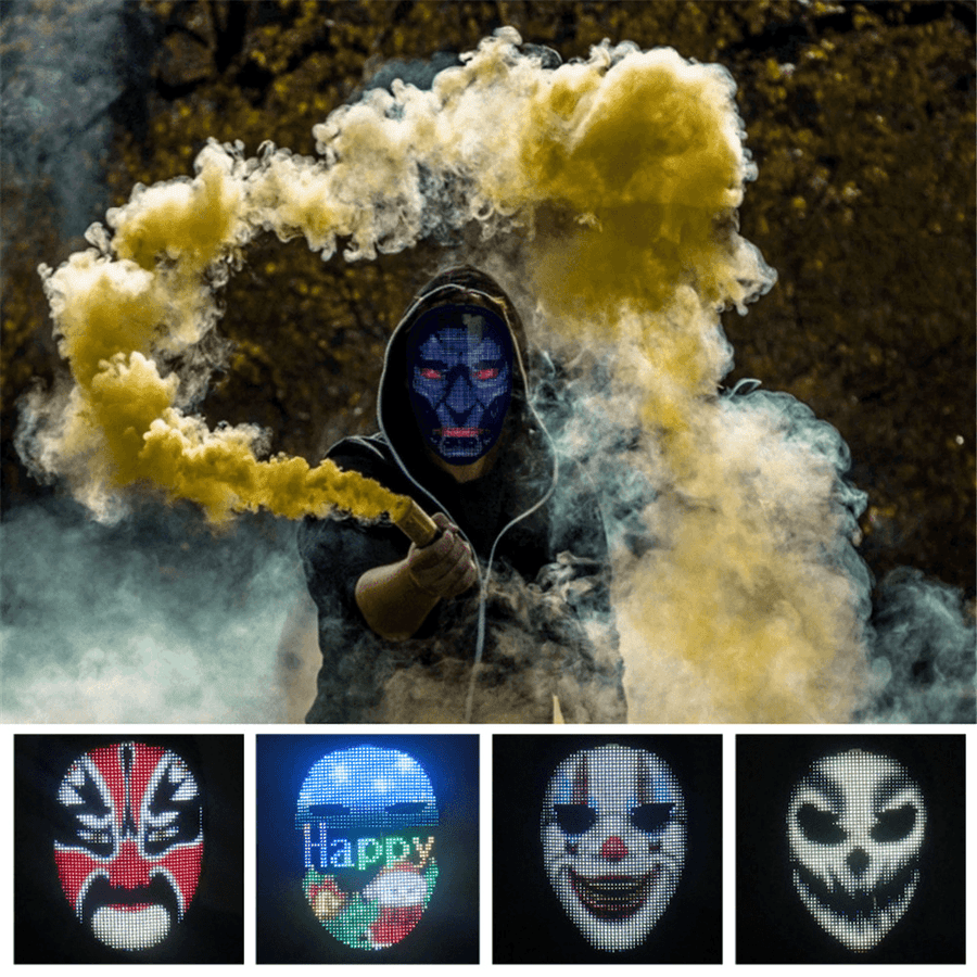 Full-Color LED Face-Changing Luminous Mask Bluetooth APP Control Shining Mask for Halloween Party Prom Bar Nightclub Atmosphere Mask - Trendha