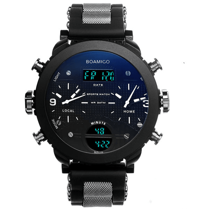 BOAMIGO F905 Fashion Men Digital Watch 3 Time Zone Date Week Month Display Chronograph Waterproof Dual Display Watch - Trendha