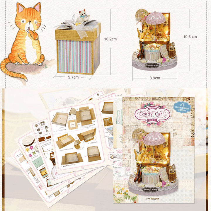 Cuteroom Dollhouse Candy Cat Y-006 DIY Doll House Miniature Kit Gift Collection Decor - Trendha