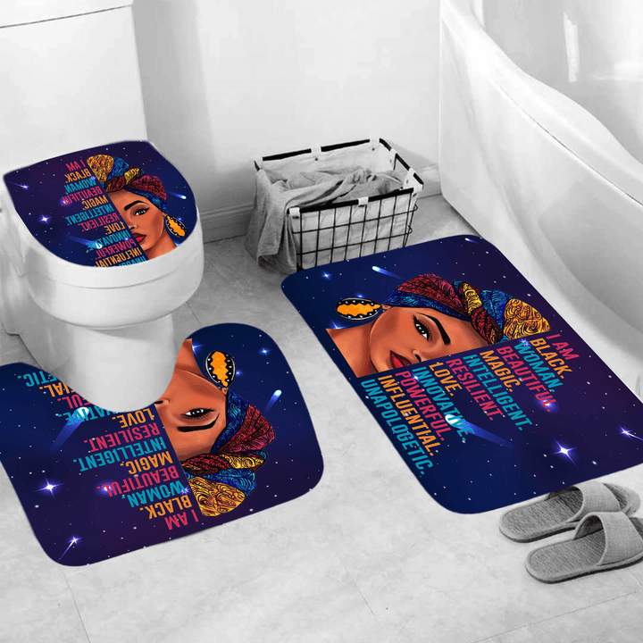 African Woman Waterproof Shower Curtain Non-Slip Bathroom Toilet Cover Mat Set - Trendha