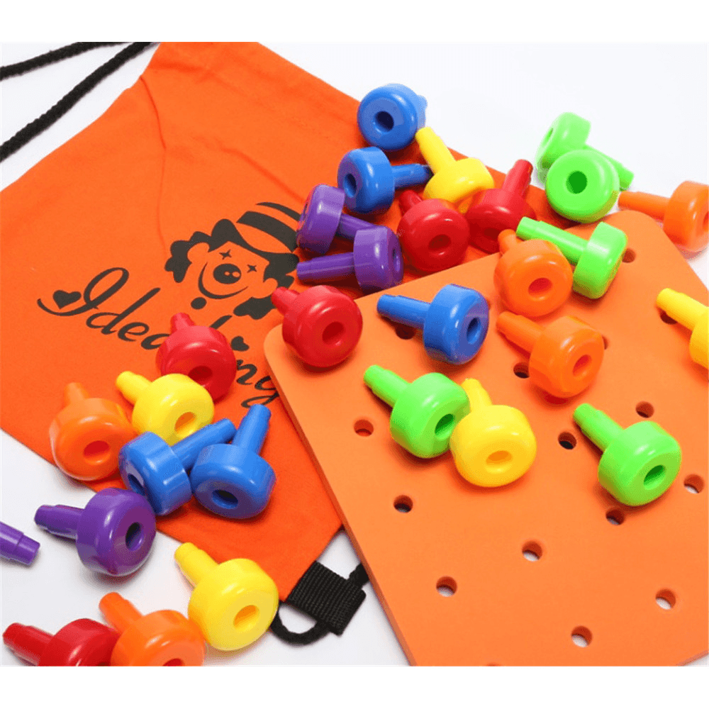 Stacking Peg Board Set Toy 30 Pegs & Board + FREE Storage Bag STEM Color Learning Sorting Matching Game Montessori Occupational Therapy Fine Motor Skills Toddlers Preschool Boys Girls - Trendha