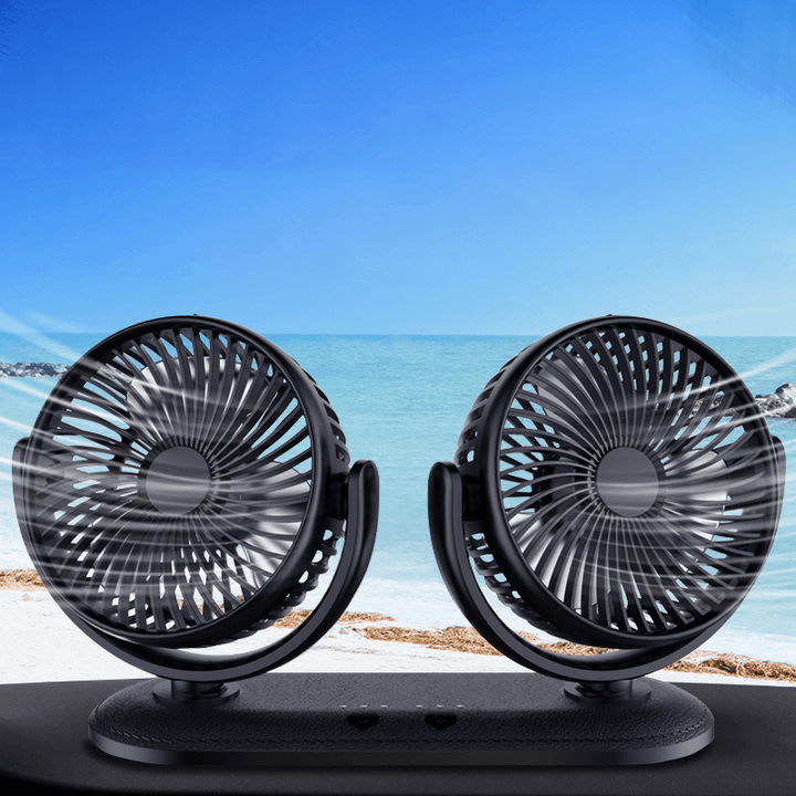 12/24V Portable Mini Car Fan Dual Head 360 Degree All-Round Adjustable Auto Air Cooling Usb Fans Quiet Small Desktop Fan - Trendha
