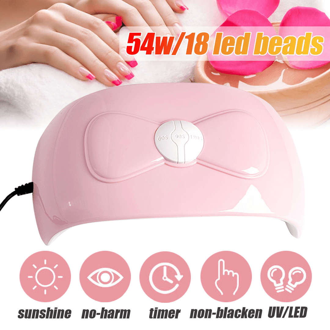 54W UV LED Lamp for Manicure Nail Dryer Machine Pink Bow Lamp for Curing Polish Sunlight Nail Tools - Trendha