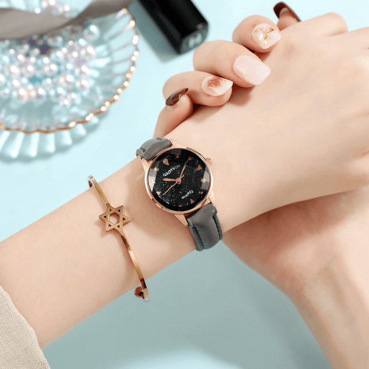 GADYSON A0Q19 Fashion Women Watch Light Luxury Three-Dimensional Cut Glass Dial Leather Strap Quartz Watch - Trendha