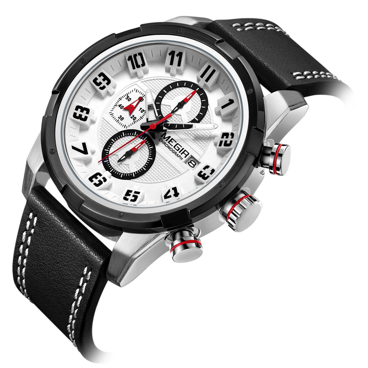 Megir 2082G Multifunction 3D Dial Display Sport Men Wrist Watch Genuine Leather Band Quartz Watch - Trendha
