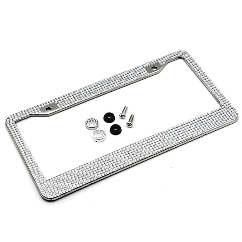 Universal Metal License Plate Frame Tag Crystal Rhinestone Diamond Bling - Trendha