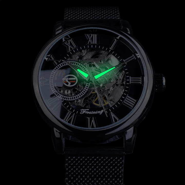 Forsining GMT1040 Fashion Men Automatic Watch Luminous Display Transparent Mesh Mechanical Watch - Trendha