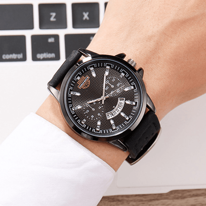 Vintage with Calendar round Dial Breathable PU Leather Band Waterproof Men Quartz Watch - Trendha