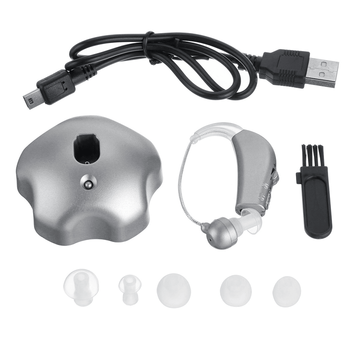 USB Rechargeable Hearing Aids Hearing Amplifier Noise Reduction Cancellation with Charging Base with Earplugs - Trendha