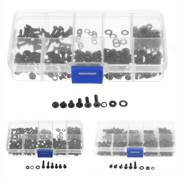 300Pcs M3 Black Alloy Steel Allen Screw Bolt with Hex Nuts Washers Assortment - Trendha