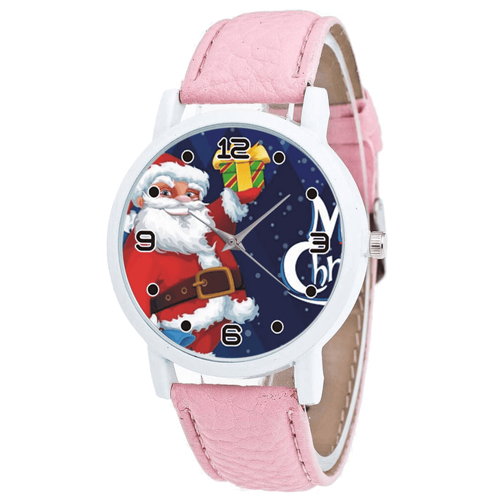 Cartoon Santa Claus with Starry Sky Pattern PU Leather Strap Kid Watch Fashion Children Quartz Watch - Trendha