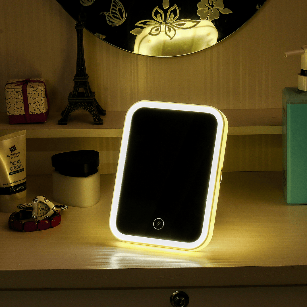 Makeup Mirrors Portable LED Lighted Switch for Tabletop Bathroom Travel Brightness Square Makeup Cosmetic Mirror - Trendha