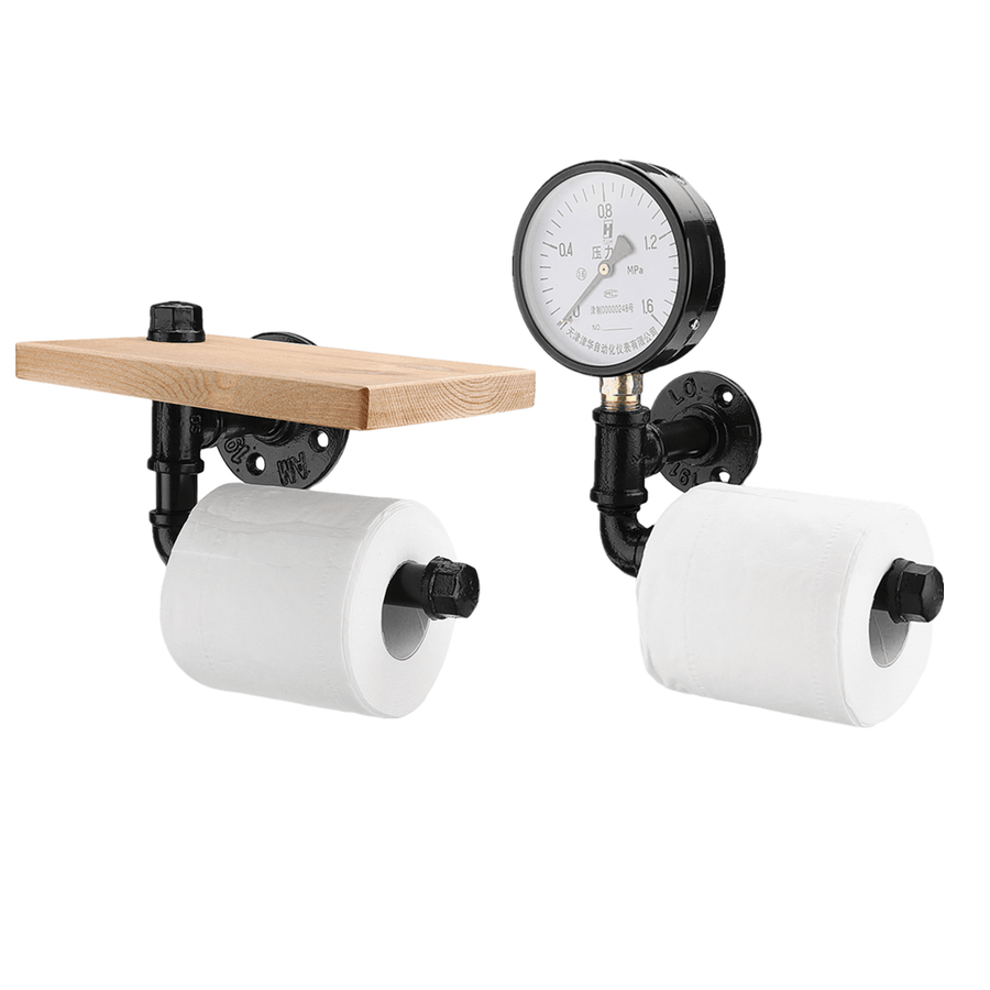 Rustic Industrial Toilet Paper Roll Holder Pipe Shelf Floating Bathroom Home DIY Storage - Trendha