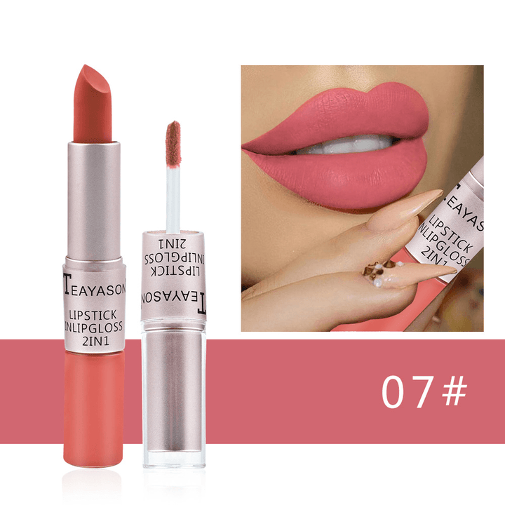 Double Head Non-Stick Cup Matte Matte Lip Gloss Two-In-One Matte Durable Bean Paste Does Not Fade Dip Cup Lipstick Female - Trendha