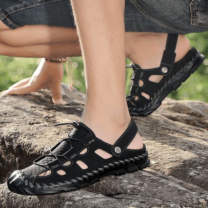 Men Outdoor Slip Resistant Soft Comfy Hand Stitching Beach Sandals - Trendha