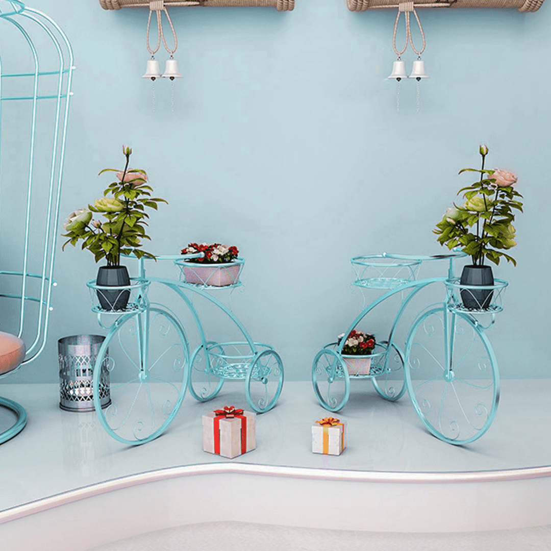 3 Tier Bicycles Plant Stand Metal Flower Pots Garden Decor Shelf Rack - Trendha