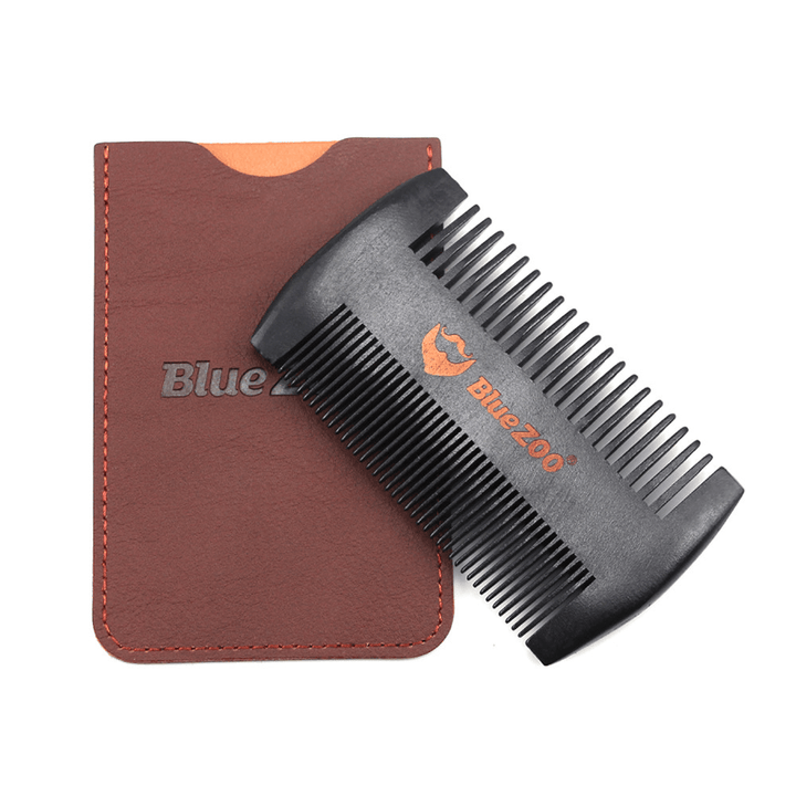 Pear Wood Beard Double Comb + PU Leather Bag Anti-Static Beard Care Comb Men'S Portable Hair Brush - Trendha