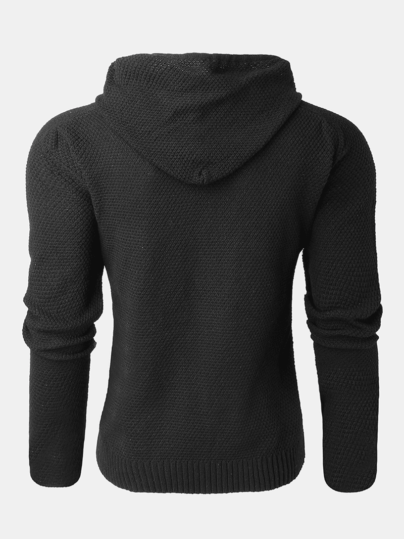 Mens Black Knitted Zipper Thick Warm Hooded Sweater Cardigans - Trendha