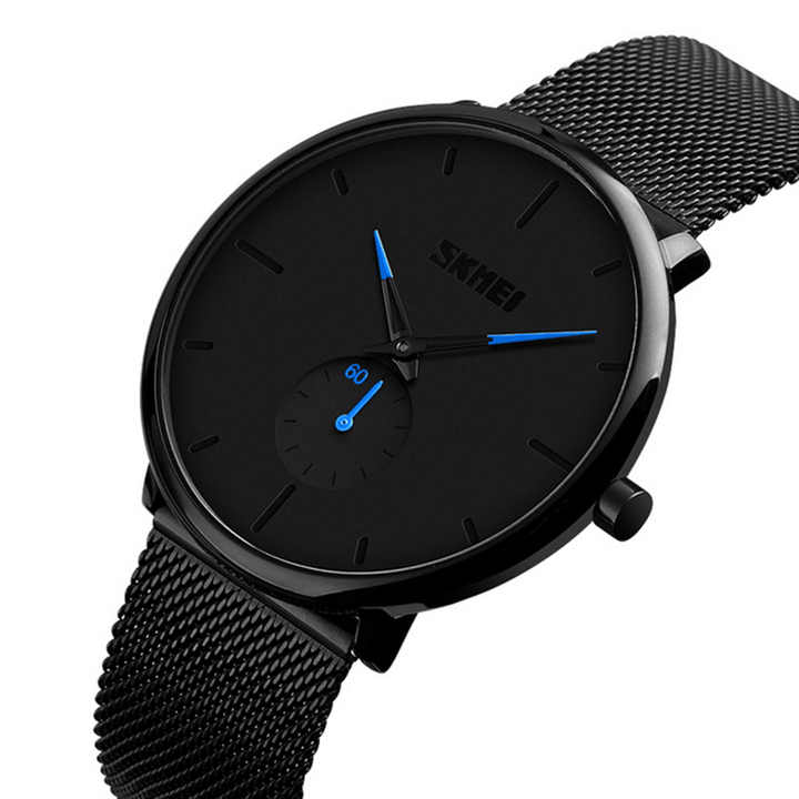 SKMEI 9185 Ultra Thin Simple Casual Style Men Wrist Watch Mesh Stainless Steel Strap Quartz Watch - Trendha