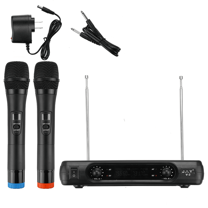 Professional UHF Dual Wireless Microphone System Kits 2 Channel Cordless Handheld Mic +Receiver Kareoke KTV Home Party Supplies Speakers - Trendha