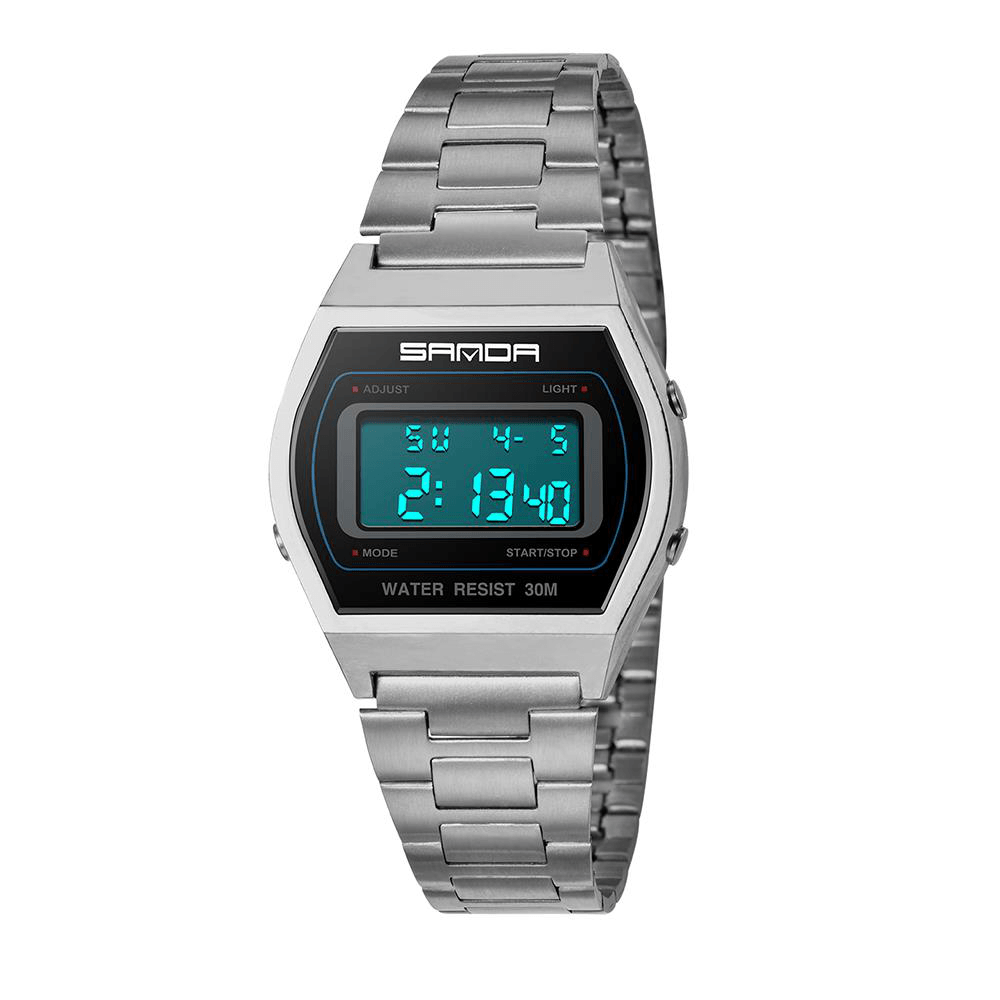 SANDA 406 Digital Watch Men Fashion Stainless Steel Strap Calendar Clock Waterproof Sport Watch - Trendha