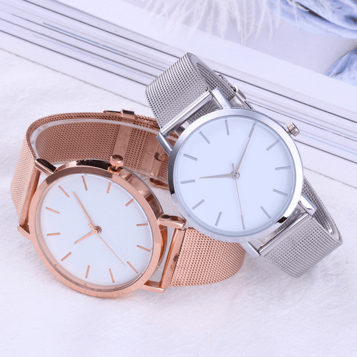 Casual Business Women Watch Full Alloy Case Mesh Band No Number Dial Quartz Watch - Trendha