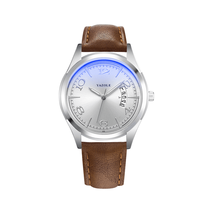 YAZOLE 515 Calendar Date Display Fashion Leather Strap Men Casual Dial Luminous Display Quartz Watch - Trendha